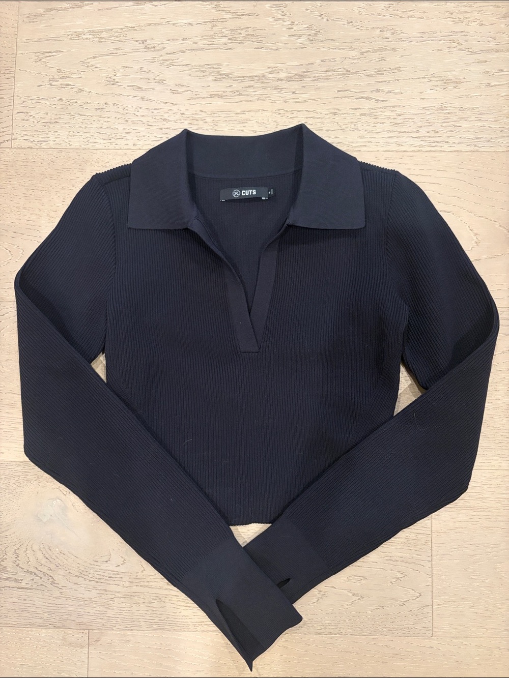 Cuts Clothing Black Ribbed Long-Sleeve Polo Sweater